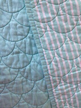 Pottery Barn Baby Quilt Aqua Scallop & Stripe 36x50 Inches